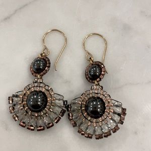 Gold, rose gold, black pearl & crystal earrings